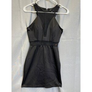 AS U WISH SKU 195 Black Halter Sleeveless Mesh Insert Bodycon Dress Size 7